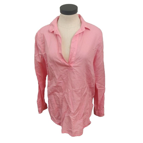 J.Crew Linen Blend Blouse Long Sleeve Size M Pink Collared - Picture 1 of 6